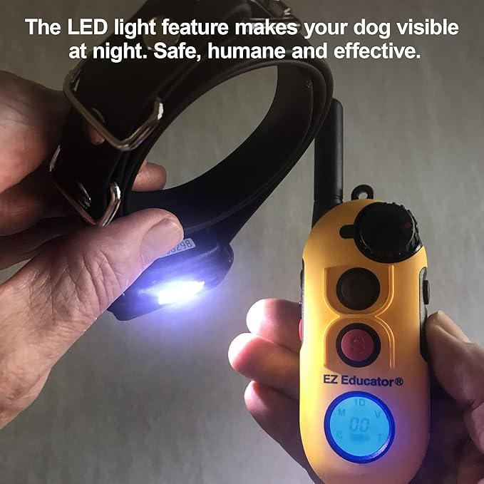 Educator EZ 1/2 Mile Dog Training Collar with Ergonomic Remote, Safe Humane Vibration Stimulation, Pavlovian Tone, Waterproof, Odorproof Biothane Collar, Night Light, Rechargeable, 2 Dog, Yellow
