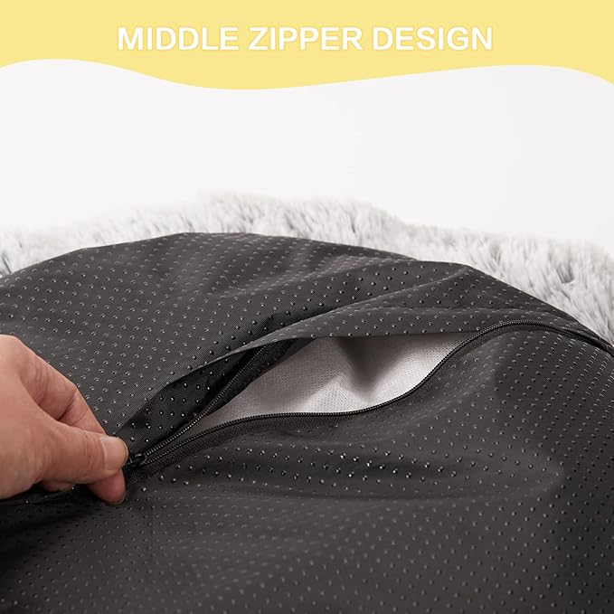 Bedfolks Calming Donut Dog Bed, 30 Inches Round Fluffy Dog Beds for Medium Dogs, Anti-Anxiety Plush Dog Bed, Machine Washable Pet Bed (Dark Grey, Medium)