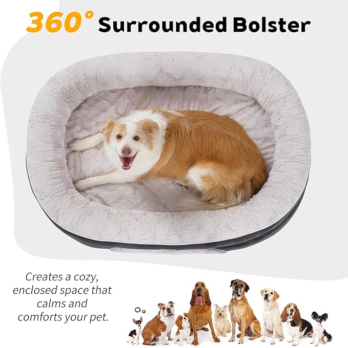 Orthopedic Dog Bed Couch for Large Sized Pets with Egg Foam Support, Four-Sided Bolster Cushions, Soft Tear-Resistant Fabric, and Removable Machine Washable Plush Cover