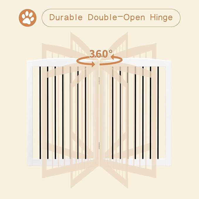 Freestanding Pet Gate for Dogs, Foldable Wooden Dog Gate for House Indoor, Tall Pet Fence for Stair, Doorway,Hall, Support Feet Included, 3 Panels 32",White