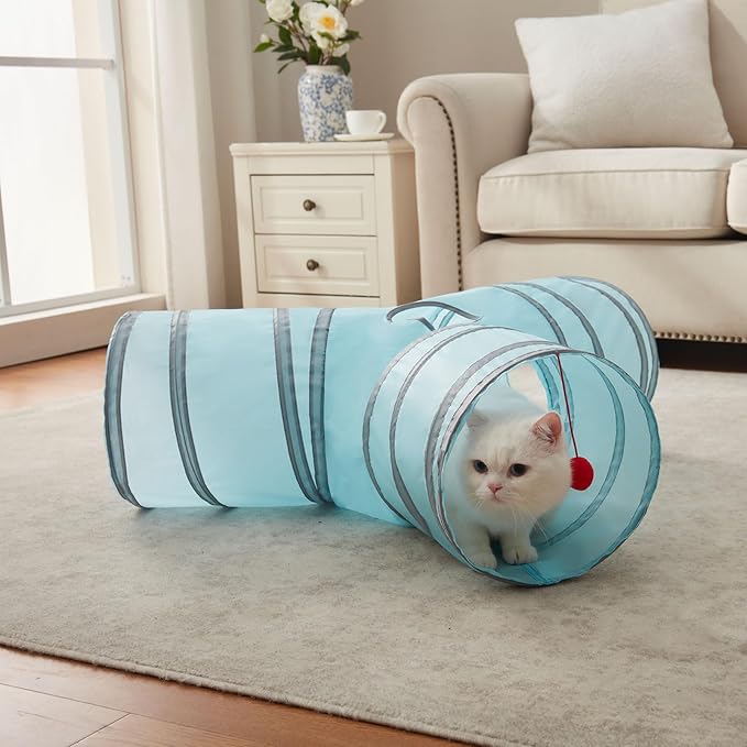 Cat Tunnels for Indoor Cats 3 Way Play Toy Kitty Tunnel Peek Hole Toy with Ball for Cat Tube Fun for Rabbits Kittens and Dogs