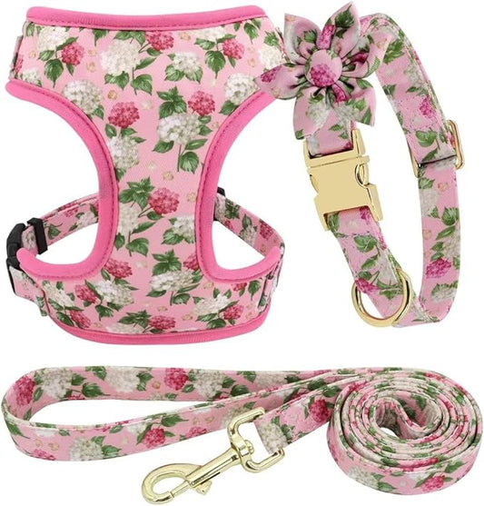 Beirui Cute Girl Dog Collars, Harnesses & Leashes Set - Adjustable Dog Collar and Leash Set with Flower - Soft Mesh Dog Vest Harness for Puppies Small Medium Dogs (Pink,XS)