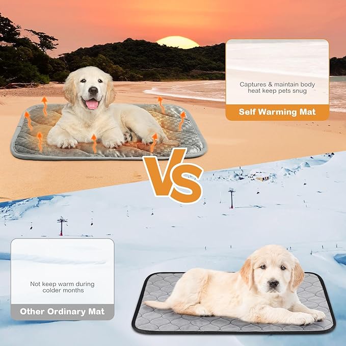 4 Pack Self Warming Cat Mat Self Heating Cat Pad Warm Thermal Pet Bed Washable Dog Crate Pad Body Heat Dog Bed Mat Blanket Non Slip Bottom for Outdoor Indoor Pets