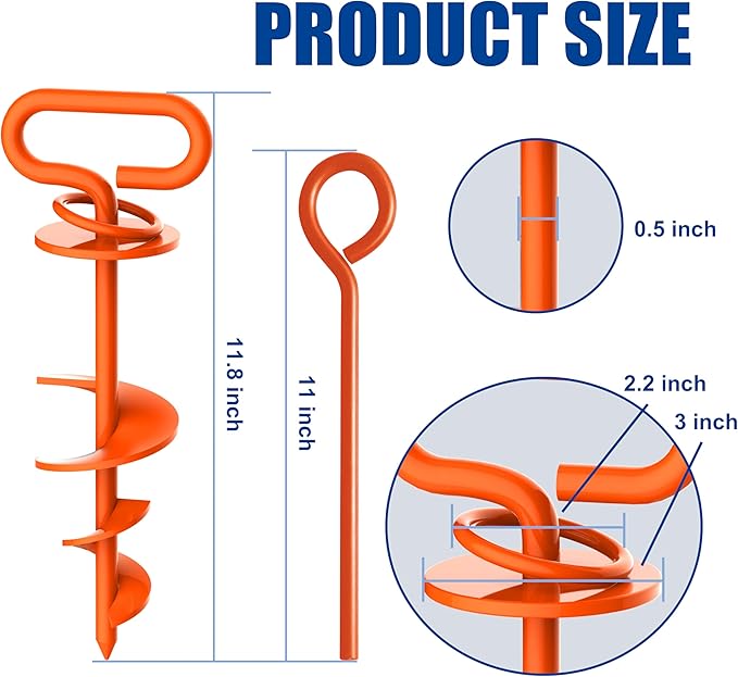 Eurmax USA Dog Tie Out Stake Triple Lock Heavy Duty Dog Anchor for Large Dogs Trampoline Stakes Dog for Yard and Outdoor Dog Runner Install & Travel Kit Included,1-Pack(Orange)