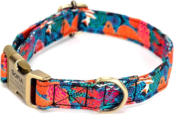 Personalized Dog Collar with Name and Phone Number Engraved,Adjustable Custom Puppy Collar,Organic Cotton Pet Collar for Small Medium Large Boy Girl Dogs
