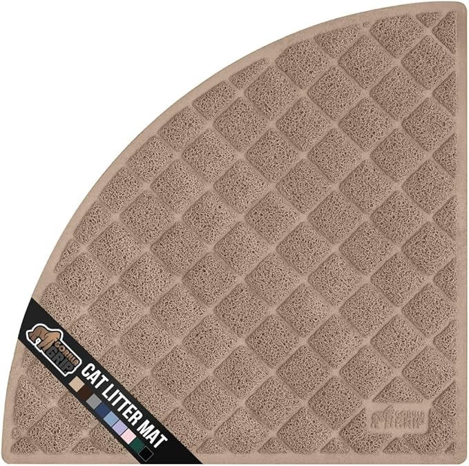 GORILLA GRIP Cat Litter Box Mat, 32x32, Water Resistant, US Designed Kitty Litter Trapping Mats, Easy to Clean, Scatter Control, Less Mess and Clean Floors, Kitten Supplies for Indoor Cats, Beige