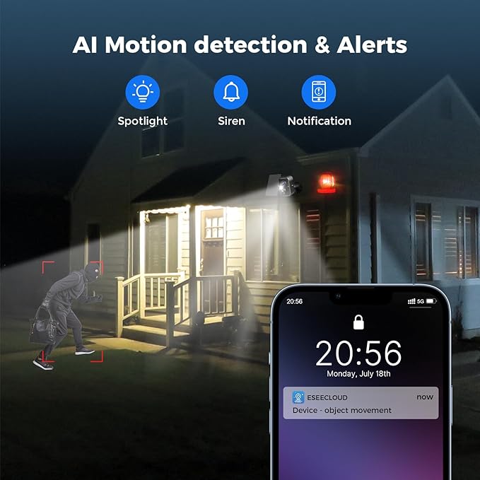 Hiseeu Security Cameras Wireless Outdoor, 2pcs Solar Powered 3K 4MP Surveillance WiFi Cameras for Home Security Outside, PIR/AI Motion Detection, Waterproof, Color Night Vision, 2-Way Audio, Black