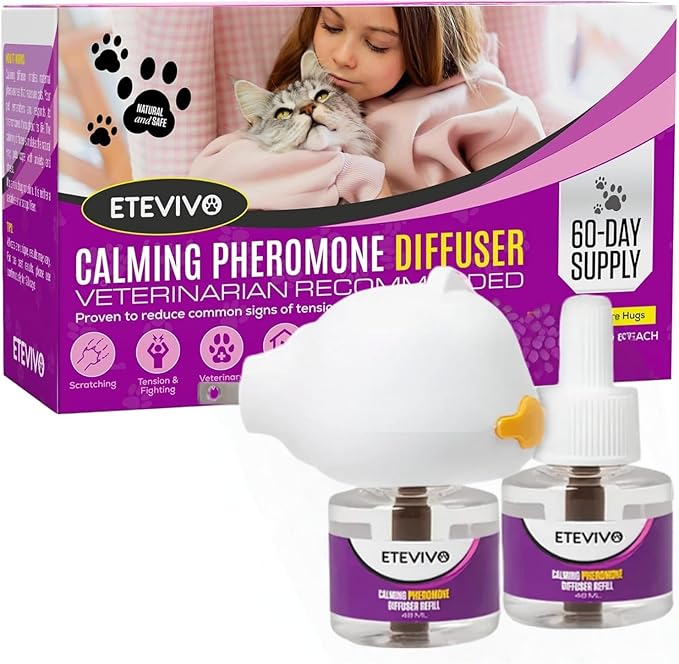 Cat Pheromones Calming Diffuser Cat Anxiety Relief Pheromones for Cats Promotes Well-Being & Comfort Cat Calming Diffuser with 2 Refills 60 Days Long Lasting Serenity
