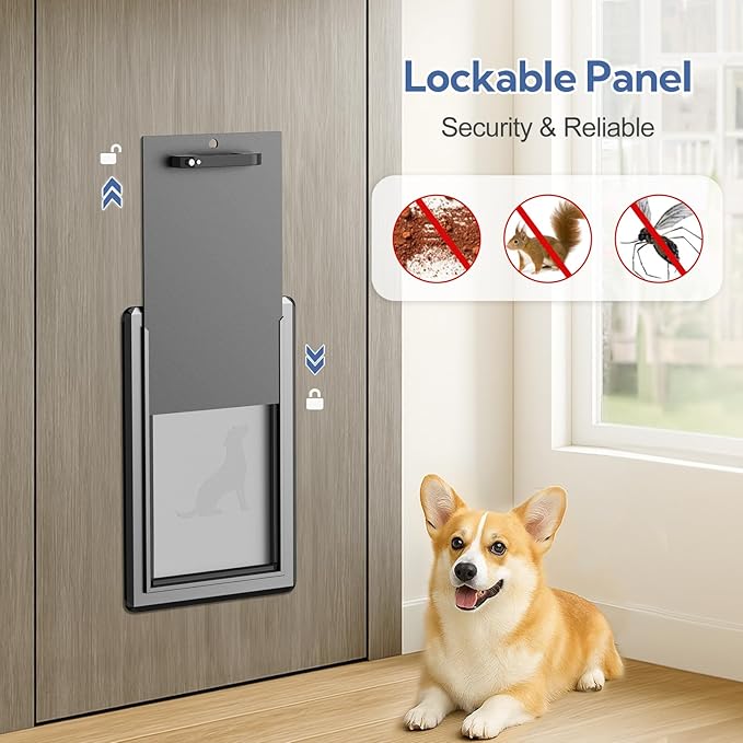 Dog Door for Exterior Door,Antirust & Heavy Duty Doggie Door,Aluminum Doggy Door with Two Flaps with Six Magnetic Strips, Pet Door (Black, Large)