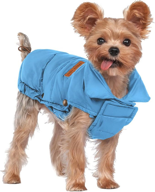 SPACE LION Dog Puffer Jacket, Down Winter Coat, Durable Outdoor Coat for Cold and Windy Conditions, Lightweight & Adjustable Fit Coats for Small Dogs, (Blue, Size10/S)