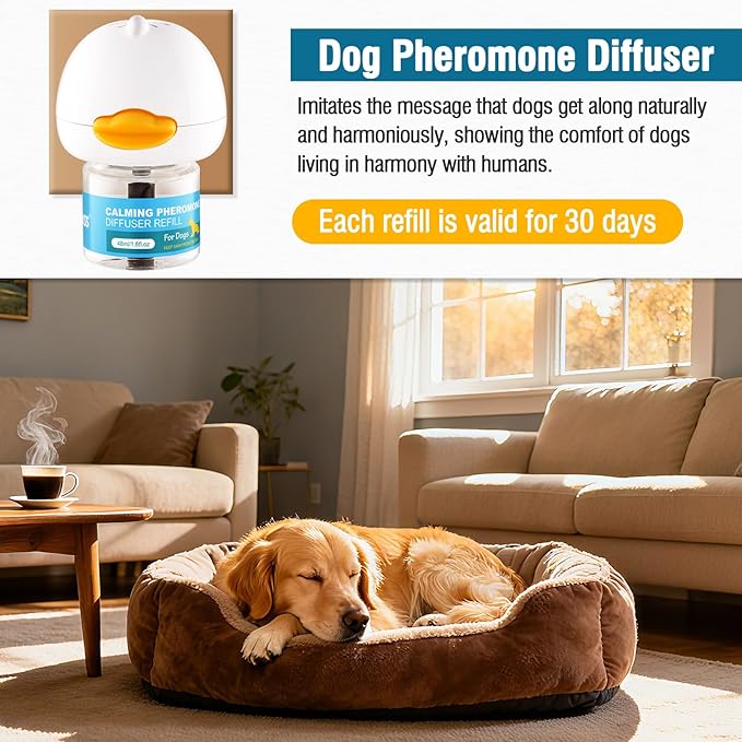 Dog Calming Pheromone Diffuser 4-In-1 Appeasing Pet Pheromone Calming Diffuser Kit (Plug in + 3 Pack 48ml Refill) for Anxiety Relief, Reduce Barking, Aggression & Stress, 90 Day Supply (Tasteless)