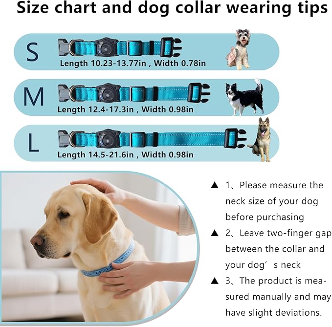 Tracking Collar for Dogs Waterproof Adjustable Air Tag Dog Collar Holder, Comfortable Dog Collars for Small Medium Large Dogs (SkyBlue, L)