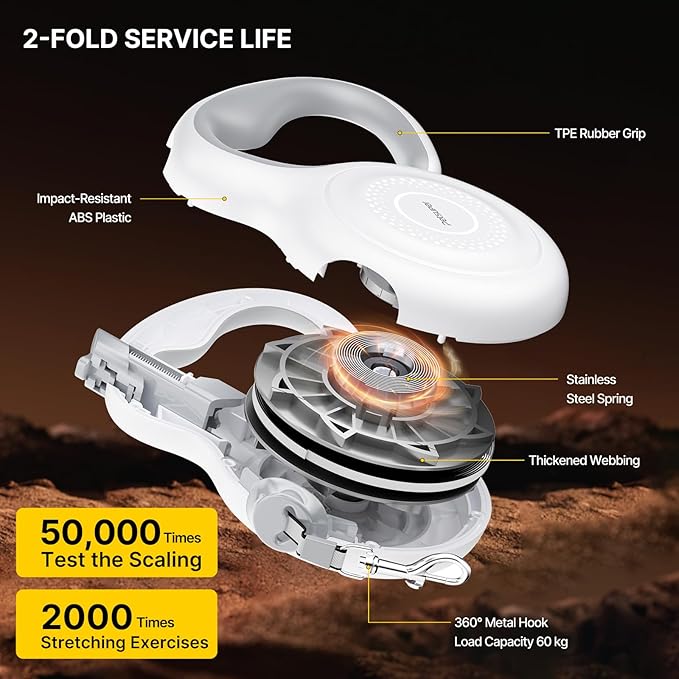 AutoBrake Retractable Dog Leash for Small and Medium Dogs, 360° Tangle-Free Dog Leash and 10Ft Strong Nylon Tape, Ergonomically Comfortable and Lightweight Grip Handle (White)