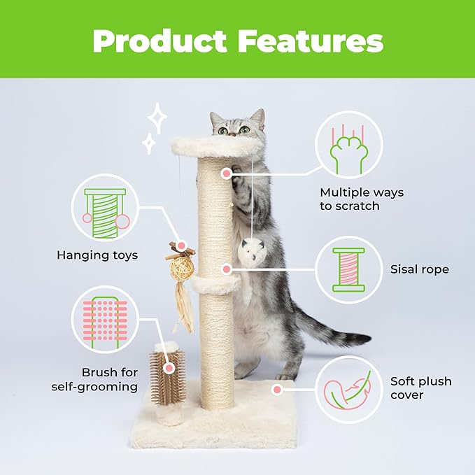 Best Pet Supplies Catify Cat Scratcher, Fun Interactive Scratchers, Posts, Poles, Claw Safe, Furniture Saver Indoor Play Support Natural Cat Behaviors Heavy Duty - Beige, Large