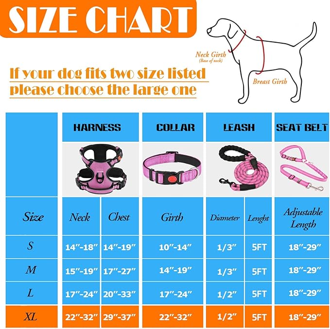 No Pull Dog Harness, Collar & Leash Set | Includes Dog Seat Belt, Collapsible Bowls & Poop Bag Dispenser. Ideal for Training, Walking, Hiking. Fits Small to Large Dogs(Pink-XL)