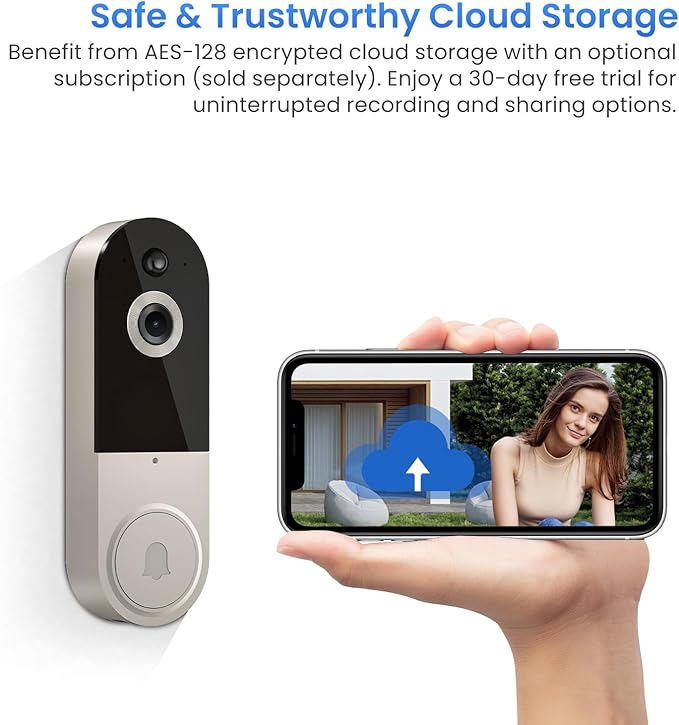 1080P Video Doorbell Camera, Wireless Indoor/Outdoor Surveillance Camera, Cloud Storage, 2.4G WiFi Only, AI Human Detection, Instant Alert, Night Vision, Two Way Audio (Linen)