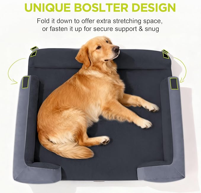Extra Large Dog Bed, Orthopedic XL Washable Bed for Big Dog Waterproof Pet Couch Sofa Bolster with Removable Cover, Non-Slip Bottom, Tennis Ball Toy, 42x30