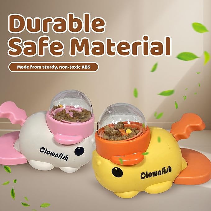 Interactive Clownfish Dog Treat Dispenser Toy with Spinning Tail, Puzzle Slow Feeder for Dogs & Cats, Treat Dispensing Food Puzzle Feeder, Includes Cleaning Cloth & Brush (Yellow)