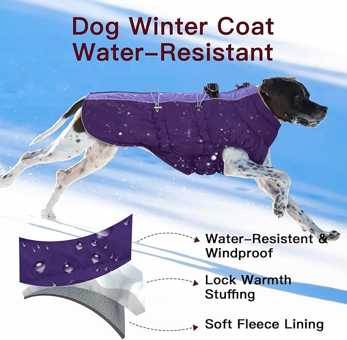 Dog Coat Winter Warm Dog Jackets for Medium Dogs Reflective Snowsuit with Harness Fleece Dogs Snow Jacket Vest Waterproof Pet Clothes for Cold Weather