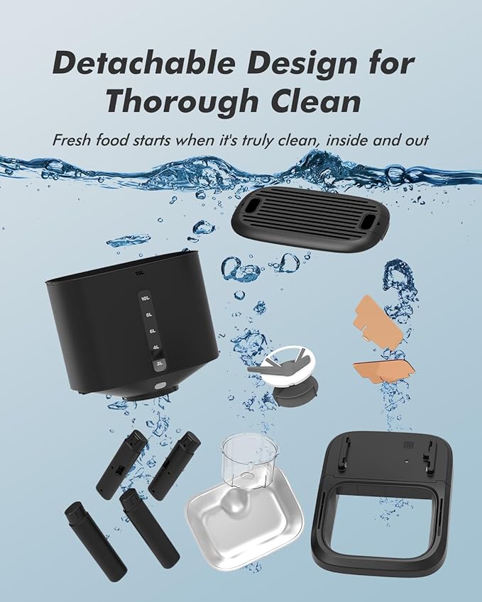 Automatic Dog Feeder for Large Breed - 15L/ 63 Cups Anti-Clog Dog Food Dispenser for 2-23mm Kibble, Elevated Stand, Large Food Tray, Dual Power, Up to 50 Portions 6 Meals Per Day, Keeps Fresh