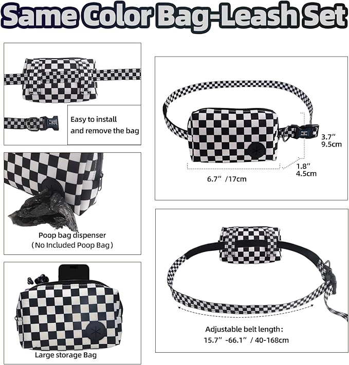 Roses&Poetry Hands Free Dog Leash with Zipper Pouch, 6-9ft Bungee Waist Leash for Medium Large Dogs Walking, Running Lead with Dual Padded Handles Car Safety Buckle for Training Jogging