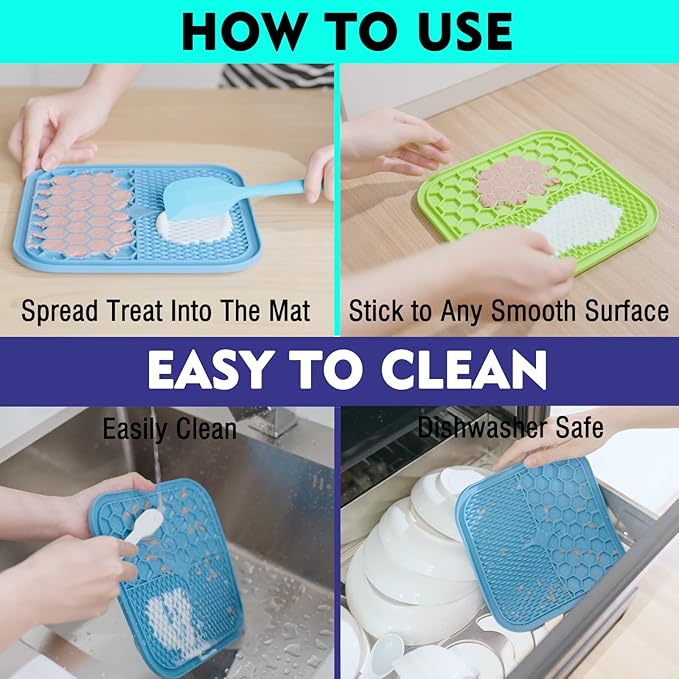Lick Mat for Dogs, 2 Pcs Dog Lick Mat with Suction Cups for Anxiety, Peanut Butter Dog Licking Mat Slow Feeder Dispensing Treater Lick Pad for Dogs Cats Grooming Bathing and Training