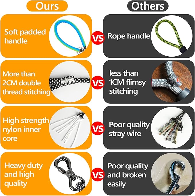 NTR Dog Long Leash, 15FT Puppy Obedience Recall Training Rope Lead with 2 Swivel Hooks, Reflective Threads and Soft Handle, Puppy Leash for Walking, Hunting, Camping for Small Medium and Large Dogs