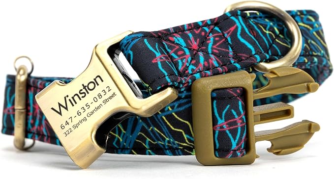 Personalized Dog Collar with Name and Phone Number Engraved,Adjustable Custom Puppy Collar,Organic Cotton Pet Collar for Small Medium Large Boy Girl Dogs