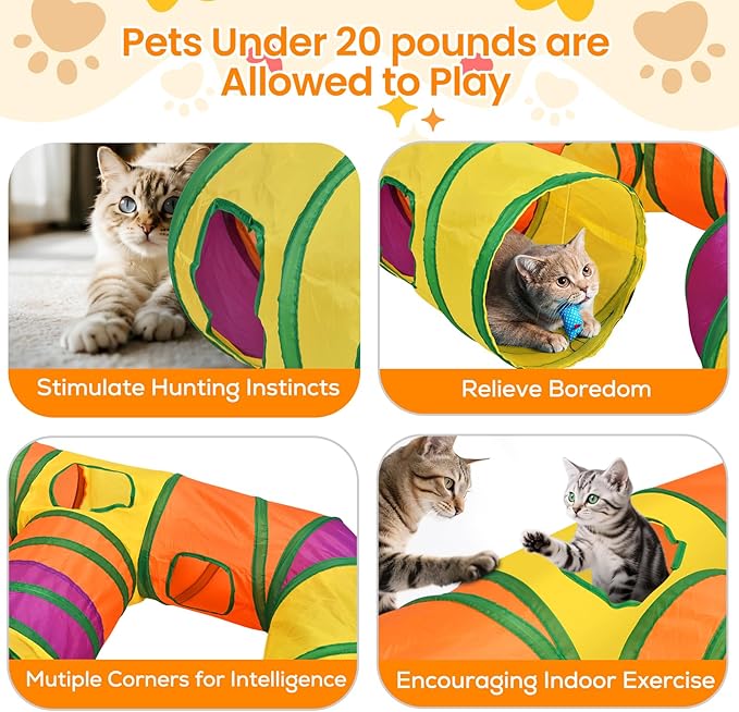 Petizer H-4-Way Collapsible Cat Tunnels for Kittens Indoor Entertainment, Washable Cute Cat Tube Toys with Interactive Playing Balls,Tear-Resistant Pet Tube, Cats, Kitten, Kitty, Puppy, Rabbit