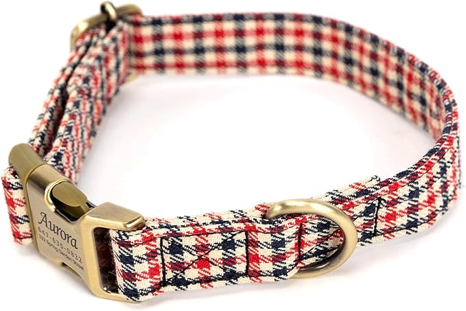 Personalized Dog Collar with Name and Phone Number Engraved,Adjustable Custom Puppy Collar,Organic Cotton Pet Collar for Small Medium Large Boy Girl Dogs