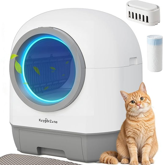 Smart Self Cleaning Automatic Cat Litter Box with Odor Control, Infrared Sensors, Sleep Mode, and Remote APP Control for Hands-Free Convenience, White