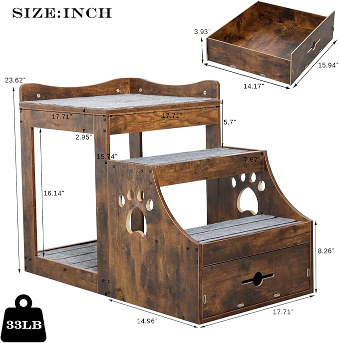 Pet Window Perch with Stairs, Super Large Pet Bunk Bed for Cats, Multi-Level Pet Seat Platform with Mats, Pet Bed Couch with Drawers for Bedside(Large)