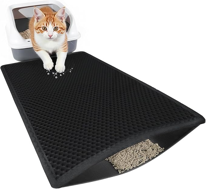 Cat Litter Mat, Cat Litter Trapping Mat, 24''x 14.9''Inch, Double Layer Waterproof Proof Litter Box mat, Non-Slip Design, Reduces Litter Scatter, Easy to Clean, Black