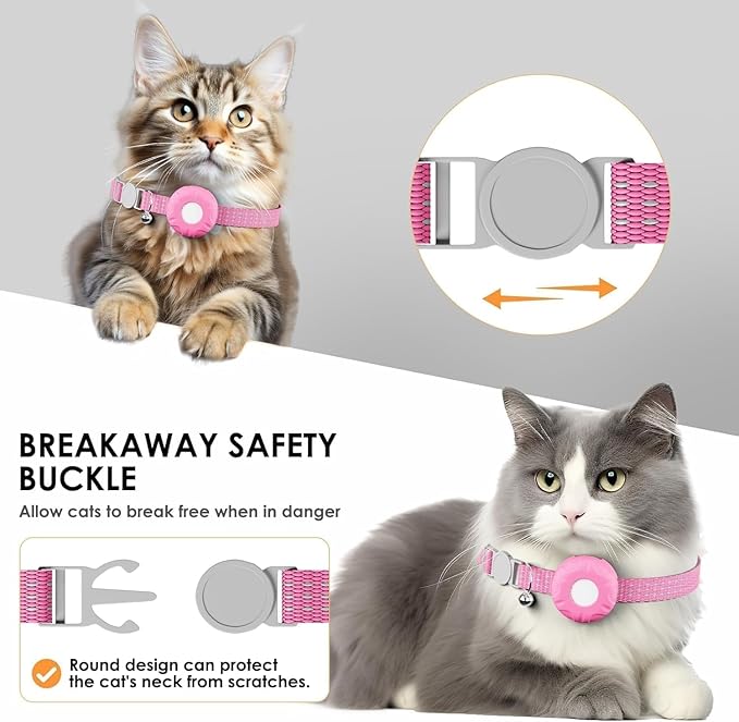 Cat Tracker,Pet Tracker for Cats Compatible with Apple Find My App(Only iOS),Waterproof Tracker Cat Collar with Safety Elastic Buckle,No Monthly Fee,Works with Any Collar (Pink)