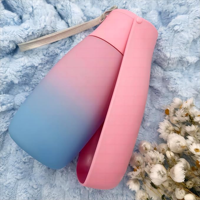 Dog Water Bottle Portable 19Oz, Food Grade Material Portable Dog Water Bowl Dispenser for Small Medium Large Dogs, Pet Essentials for Outdoor Walking Traveling, Dog Gifts (Pink&Blue)