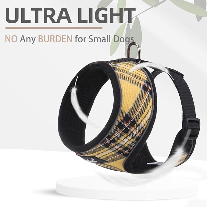 PUPTECK Soft Mesh Dog Harness and Leash Set Pet Puppy Cat Comfort Padded Vest No Pull Harnesses, Yellow, S