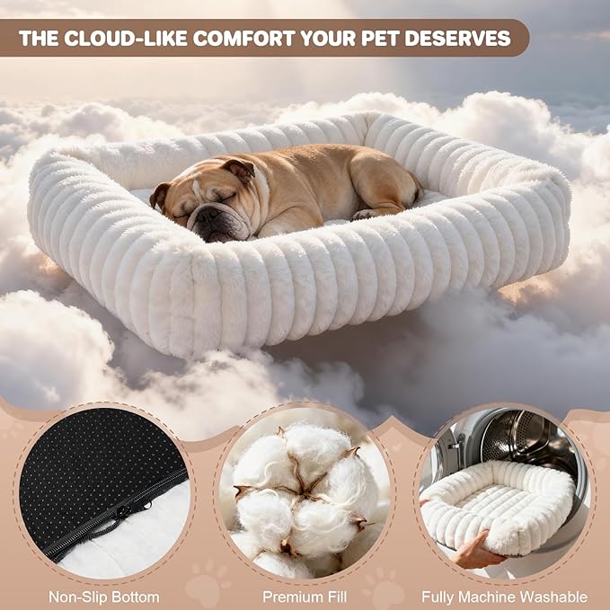 Dog Bed for Small Medium Size Dog, Washable Self Warming Dog Cat Beds for Indoor Cats Fluffy Rabbit Fur Pet Bed for Puppy and Kitten, Orthopedic Dog Cat Beds with Removable Cover & Anti-Slip Bottom