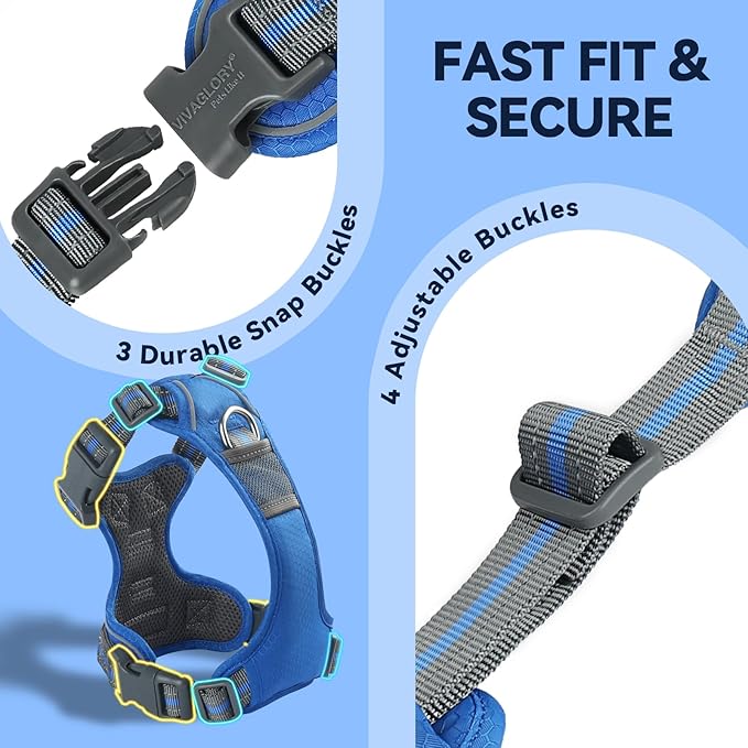 VIVAGLORY Dog Harness Easewalk No Pull Dog Harness with Handle & Front Back Clip for Training Lifting, Easy On Adjustable Padded No Pull for Pet & Puppy, XL, Royal Blue