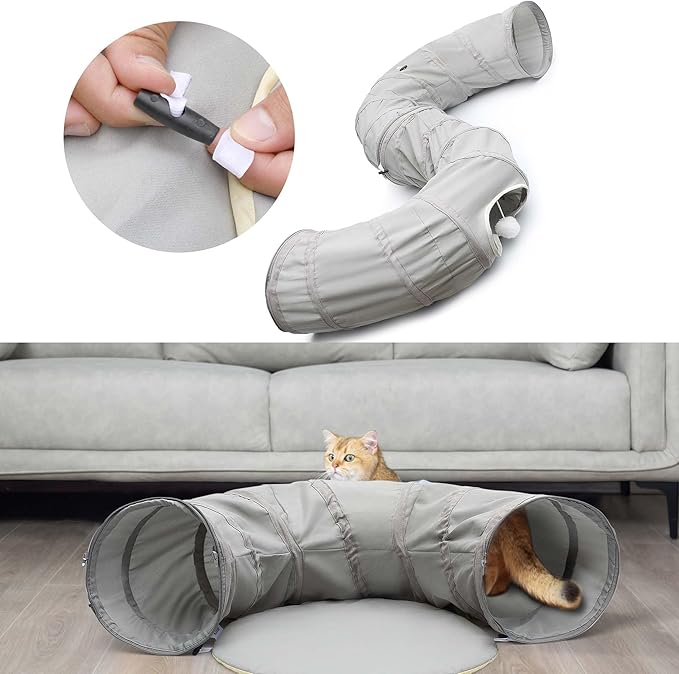 AUOON Cat Play Tunnel - Christmas Tree Cat Tunnel, Round Cat Tunnel with Bed | Interactive Cat Toys for Indoor Cats Kitten Kitty Puppy Rabbit Ferret (Light Grey)