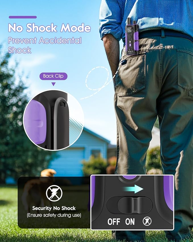 SLOPEHILL Dog Shock Collar,4200FT Dog Training Collar with Remote,IPX8 Waterproof E-Collar with Beep,Vibration,Shock,Flashing Light,No Shock Model,Electric Shock Collar for Dogs,Purple 2PCS