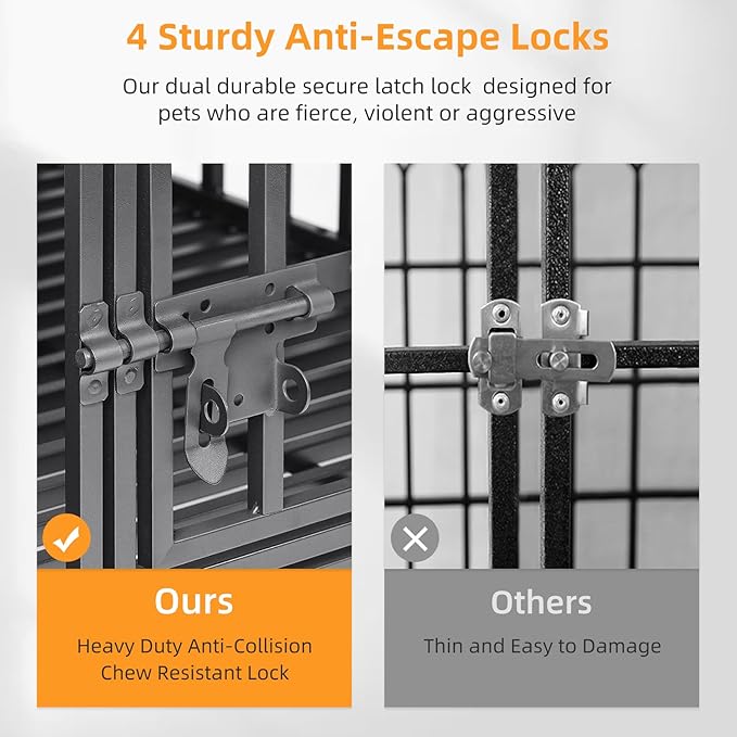 BingoPaw Heavy Duty Dog Crate: 38Inch Dog Kennel Stackable Made by Chew Resistant Square Meatl Tube - Two Tiers Dog Kennel Indoor Escape Proof with Wheel and Tray