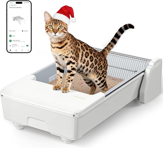 Meowant Automatic Litter Box, Self Cleaning Cat Litter Box with App Control, Open Top Cat Box for Multi Cats, Dual Rake, Works with Clumping Litter, Anti Pinch Safety Feature, Odor Control