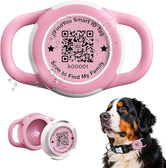 Waterproof AirTag Dog Collar Holder for Apple Tracker QR Code Case Pink
