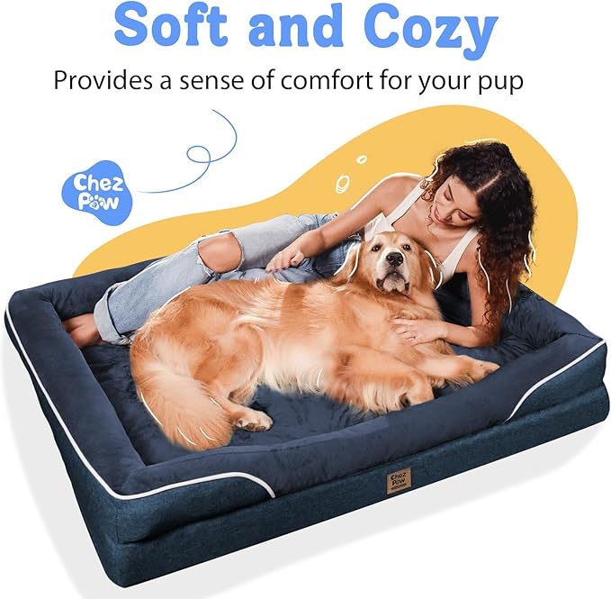 Orthopedic Washable Large Dog Bed - Egg Foam Dog Beds for Large and Medium Dogs Big Pet Beds with Removable Washable Cover and Bolster for Extra Large Dogs