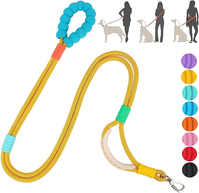 JSXD Dog Leash,5 FT Heavy Duty Dog Training Leash,Double Handle Comfortable Padded Hands Free Dog Leash,Adjustable Crossbody Waist Leash for Small Medium Large Dogs(Yellow)