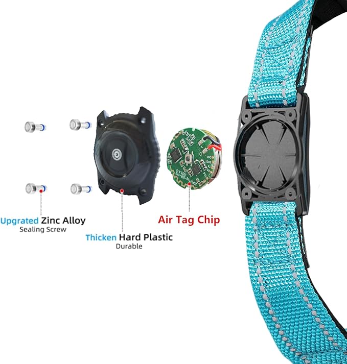 Tracking Collar for Dogs Waterproof Adjustable Air Tag Dog Collar Holder, Comfortable Dog Collars for Small Medium Large Dogs (SkyBlue, M)