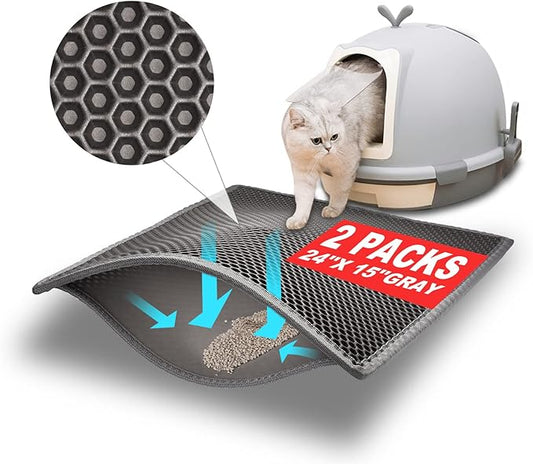 Pieviev 2 Packs Cat Litter Mat Double Layer Waterproof Urine Proof Trapping Mat (24"X15", Gray)