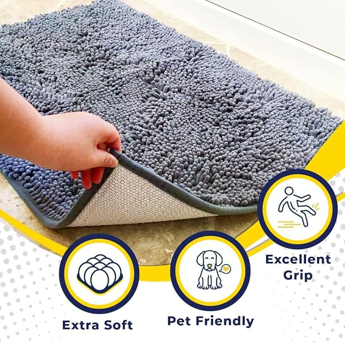 Muddy Mat® | Super Absorbent Door Mat Indoor, Microfiber Quick Dry Chenille Entryway Rug, Non-Slip Front Door Mat, Indoor Mats for Entryway, Machine Washable Pet Rug, Baby Blue 24"X60"