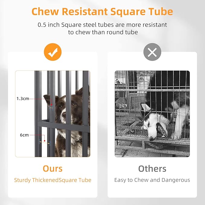 BingoPaw Heavy Duty Dog Crate: 42Inch Large Dog Crate Escape Proof with Higher Inner Space - XL Metal Dog Cage Made by Square Tube with Double Door