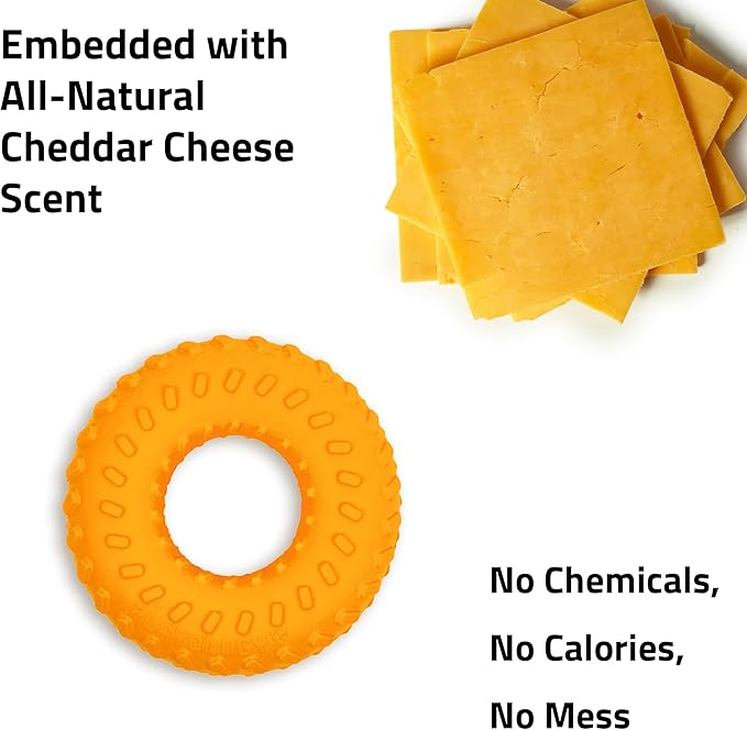 Playology Dog Toys | Dual Layer Ring Durable Chew Toy for Aggressive Chewers | Jumbo Cheddar Cheese Scented Toy - Easy to Clean and Made from Non Toxic Materials